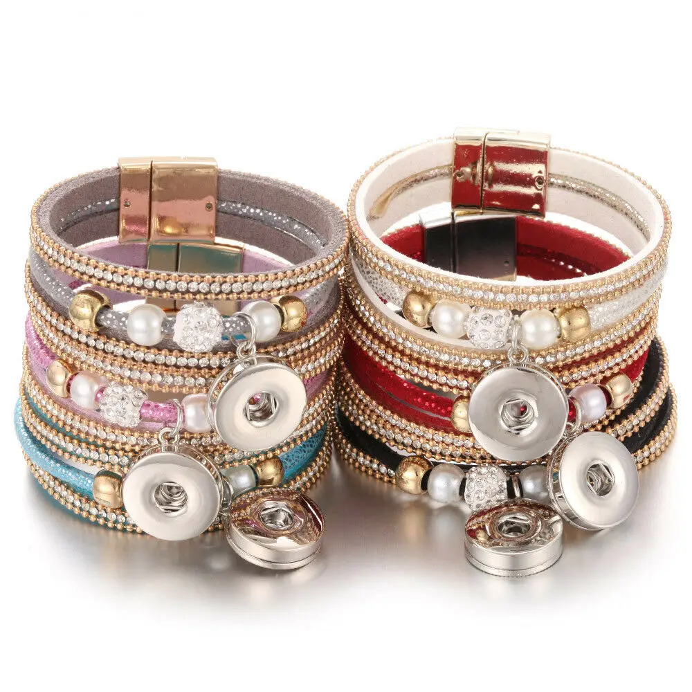 

Magnetic Charm Chunk Crystal Bead Multi-layer Snap Bangle Fit 18mm Snap Button