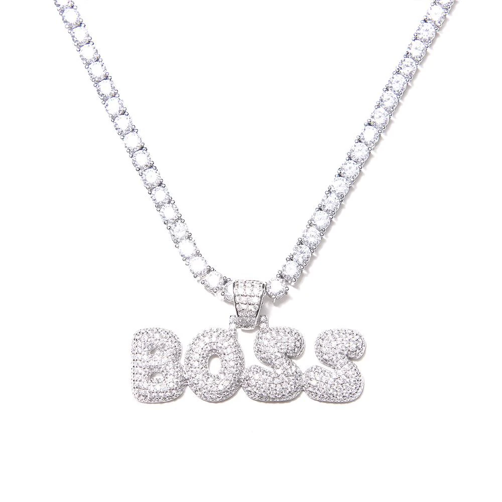 

Iced out Men Boy Women initial pendant necklace with gold silver plated big size boss letter charm hip hop jewelry, As pic