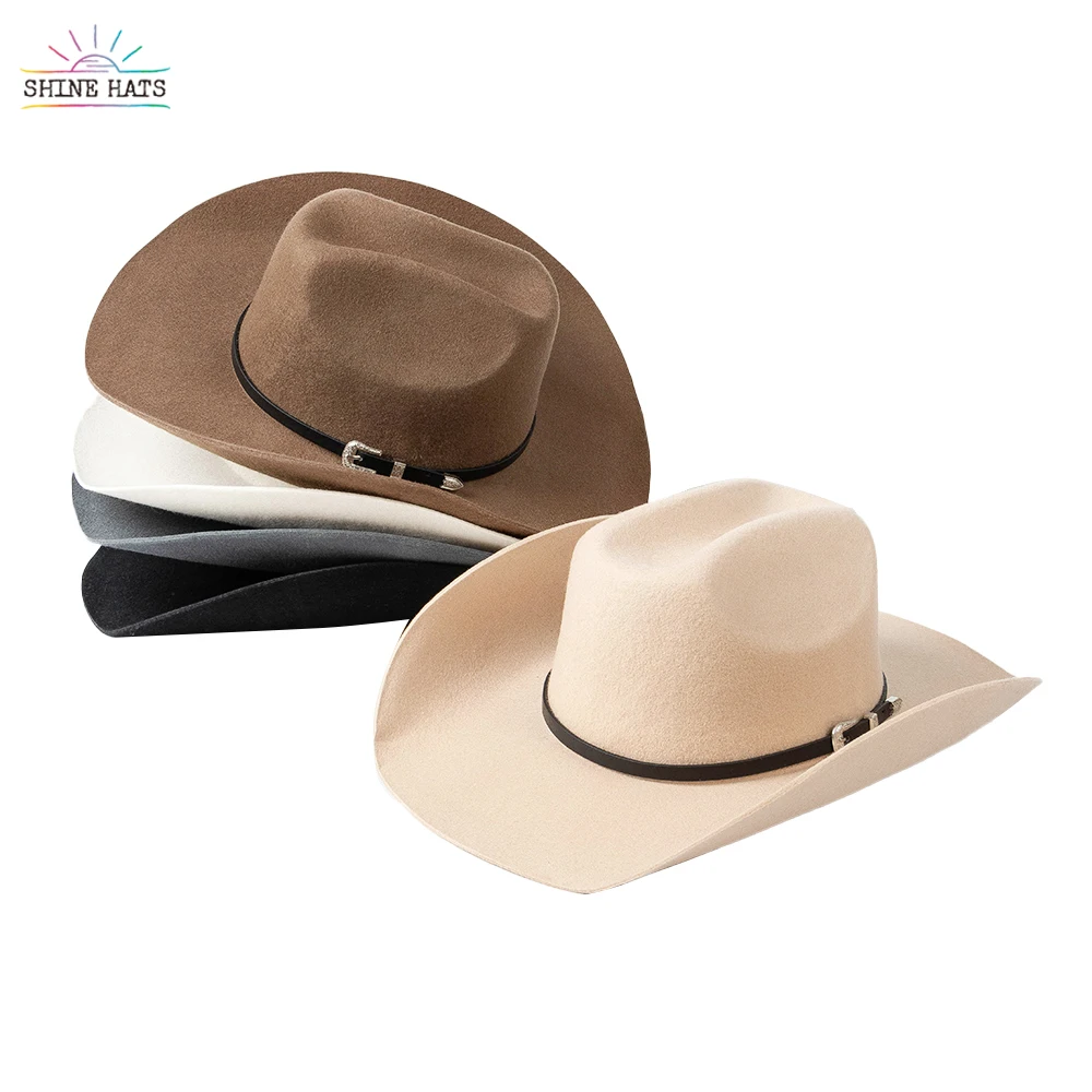 

Shinehats Wholesale Classic Cattleman Fedora Cowboy Hats Women Ladies Fine Wool Felt hats Chic Adult Chapeau Femme with Ribbon
