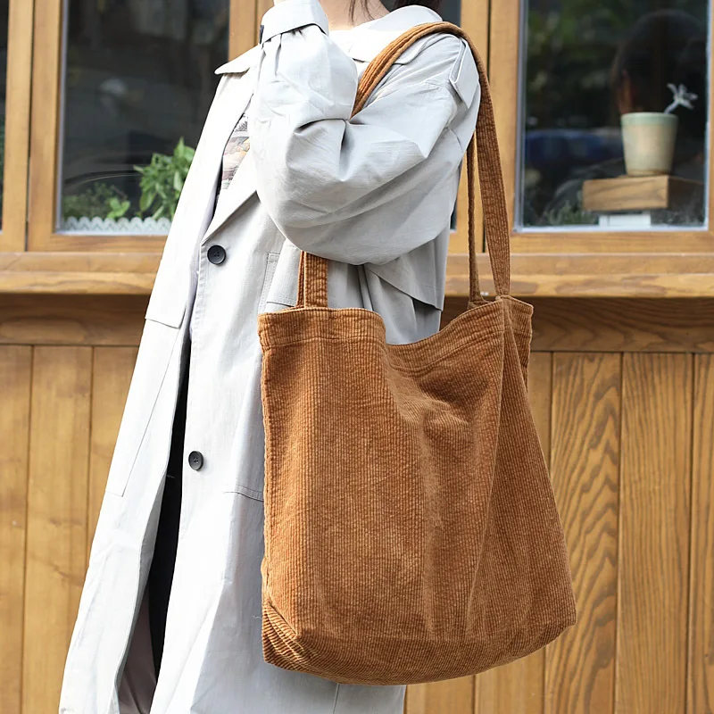 

Wholesale Winter Collection Customized Women Korean Design Vintage Shoulder Corduroy Tote Bag College Shoulder Bag
