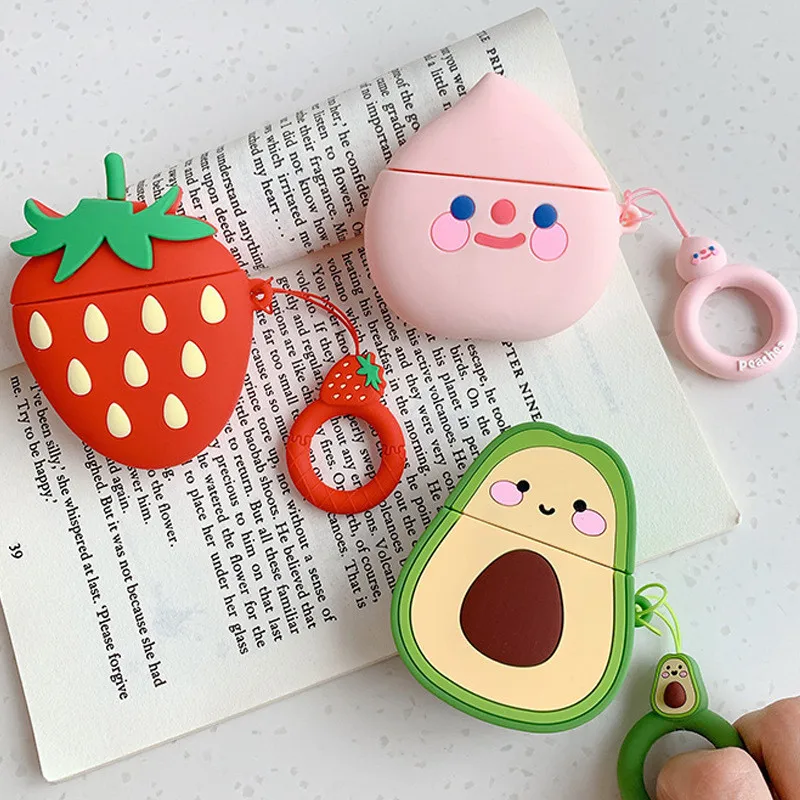 

Wholesale Fruit Avocado Strawberry Pineapple Banana Silicone Case with Hook Keychain Protective Cover Case for Airpods 1/2