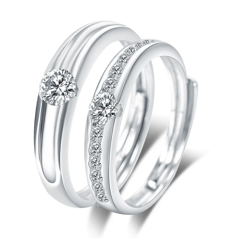 

Micro pave cubic zirconia solitaire overseas jewelry manufacturer Valentine wedding engagement ring for couple