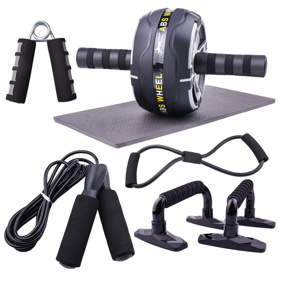

Ab Roller Wheel Kit Resistance Bands Jump Rope Push-Up Bar Core Strength Abdominal Trainers Exercise Workout for Home Gym, Gray