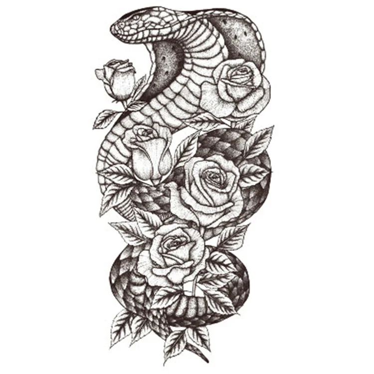 

Best Selling snake and rose design tattoo animal temporary tattoo sticker tattoos, Cmyk