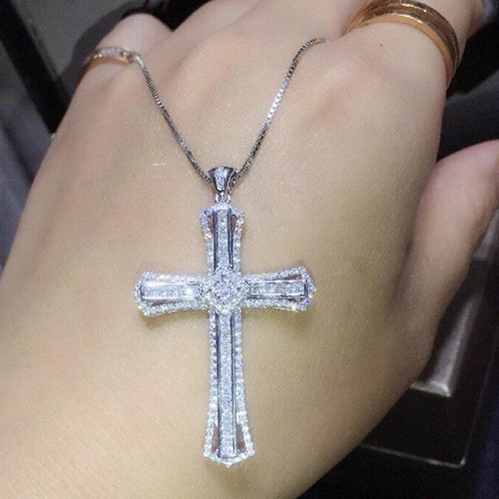 

CAOSHI Shiny Micro Paved Cubic Zircon Cross Pendant Necklace Crystal Lab Diamond Engagement Cross Necklaces for Women