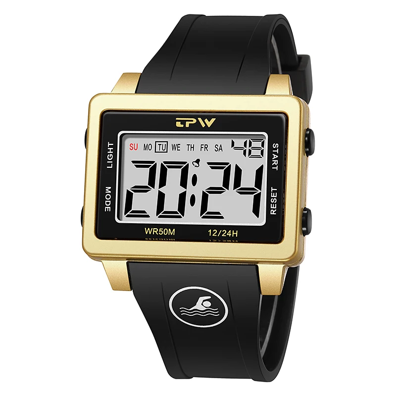 

New Trendy TPW Brand Rectangle Golden Case Chronograph Male Relogio Digital Watch For Men