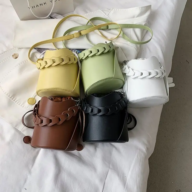 

New style pu leather bucket bag luxury ladies chain hand nag and shoulder bag