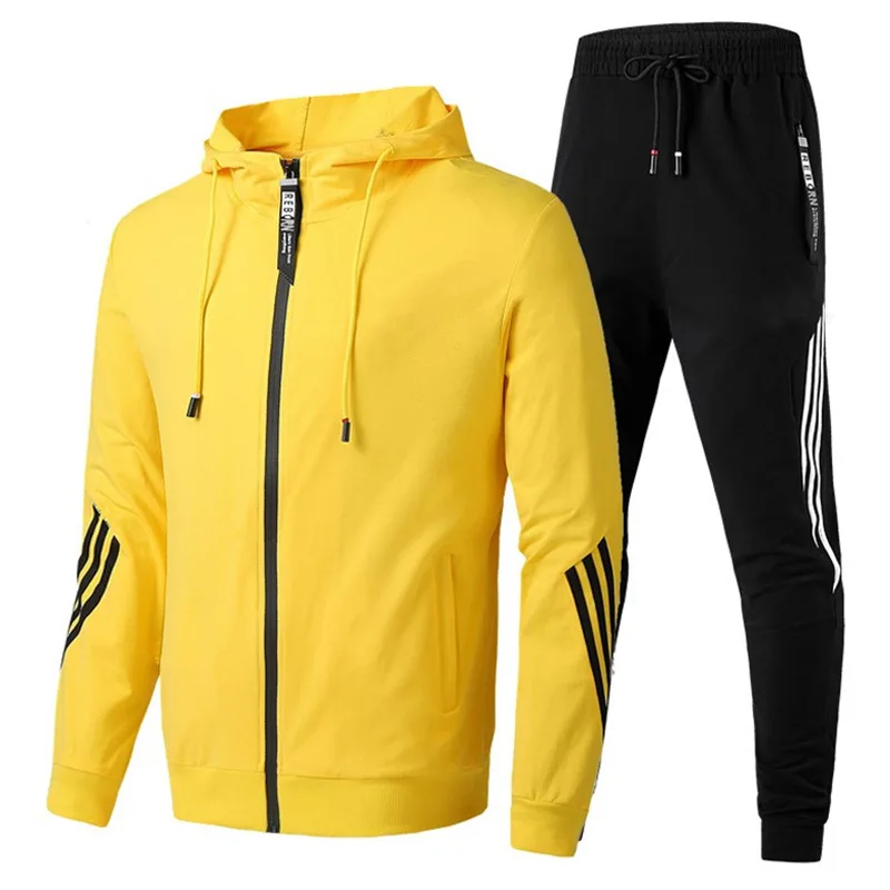 

New chandal hombre sports wear mens training sweatsuit set workout fitness running gym clothes 2 piece hooded track suit for men