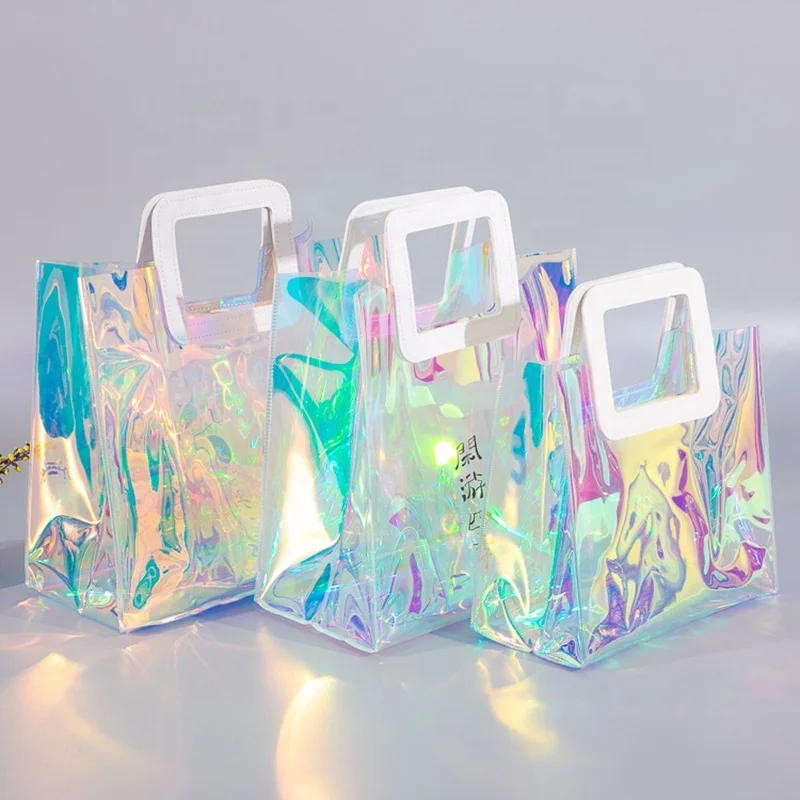 

Ladies Fashion Holographic Transparent PVC Shopping Tote Bag Custom, Transparent and customized