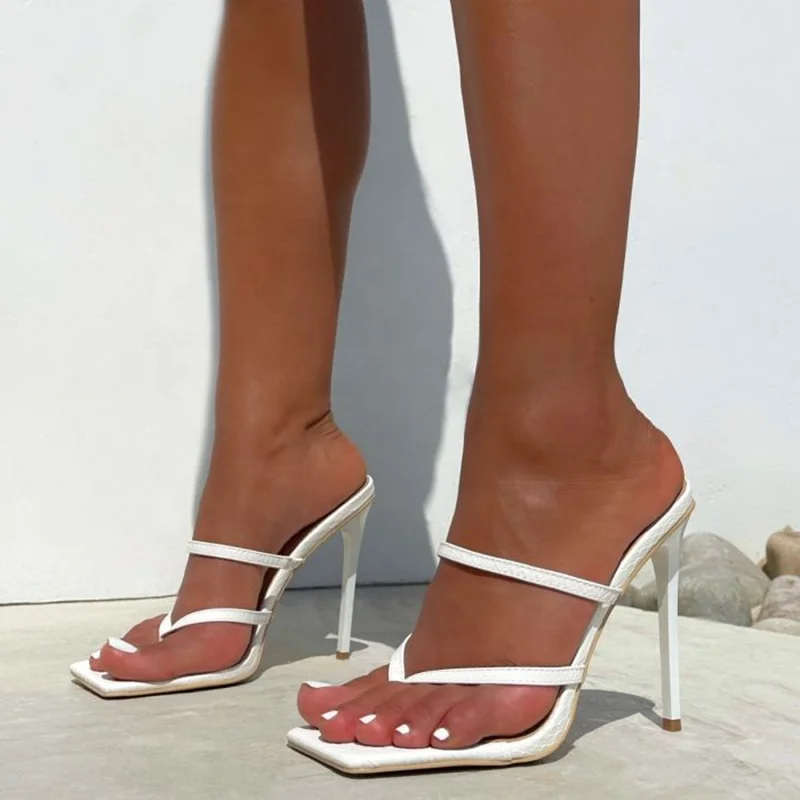 

Solid New Style Design Thin Heels Women Summer Shoes Open Square Toe Flip-flop Outdoor Fashion Sexy Sandals Slippers Shoes, Blue black apricot white