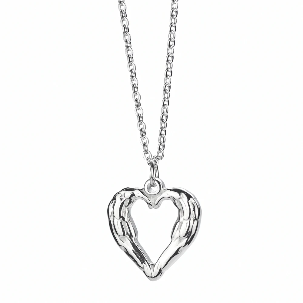 

Collar Corazon Stainless Steel Cold Wind Simple Angel Wing Feather Love Heart Shaped Pendant Necklace