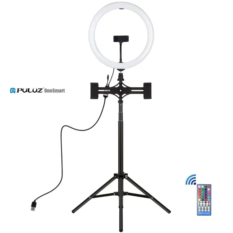 

In Stock PULUZ 11.8 inch 30cm RGBW Light with 1.6m Tripod Stand 3 Phone Holder LED Curved Circle Light Photography Kits
