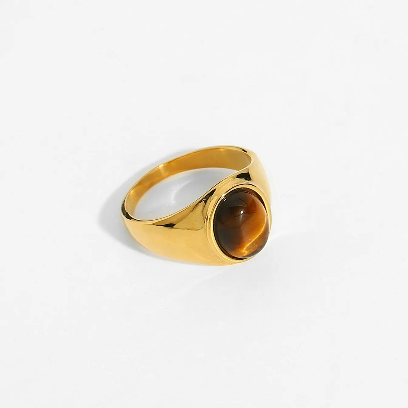 

Luxury gold stainless steel brown tiger eye stone finger ring