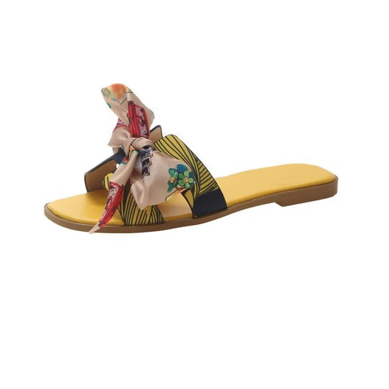 

SL-0131 Wholesale Hot Sale Colorful Ribbon Bow Flat Sandals Women Beautiful Summer Outdoor Beach Silppers Women's Sandals, Mix