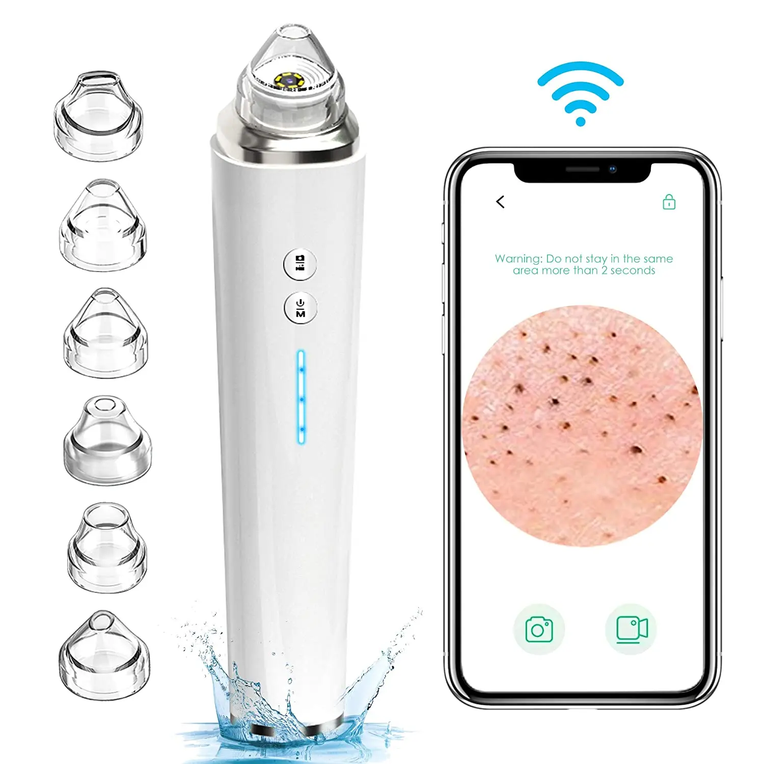 

20X Microscope With Camera WiFi Visual Facial Pimple Sucker Extractor Tool Blackhead Remover Vacuum, White/rose gold