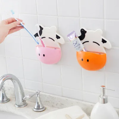 

New Cute Cartoon Cow Sucker Toothbrush Holder Multifunctional Bathroom Wash Toothbrush Toothpaste Storage Rack