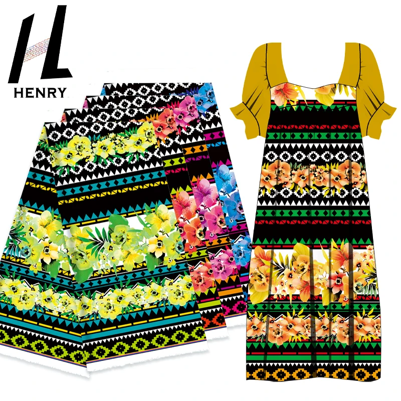 

Henry Factory Direct Tribal Style Islander New Design Floral Polyester Print Fabric For Garment Clothing