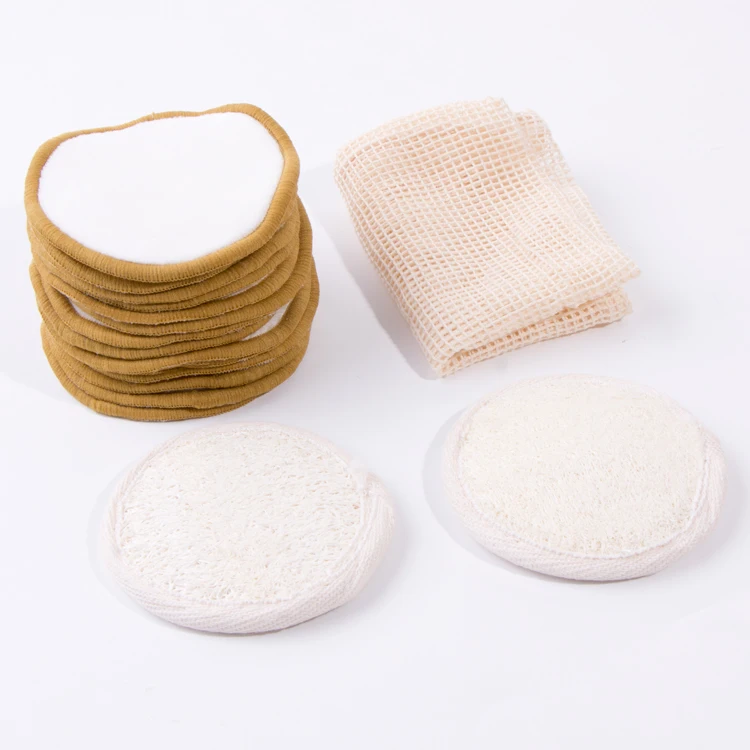 

loofah pad and bamboo Cotton Rounds Washable Bamboo Reusable Cotton Pads Face Makeup Remover Pads