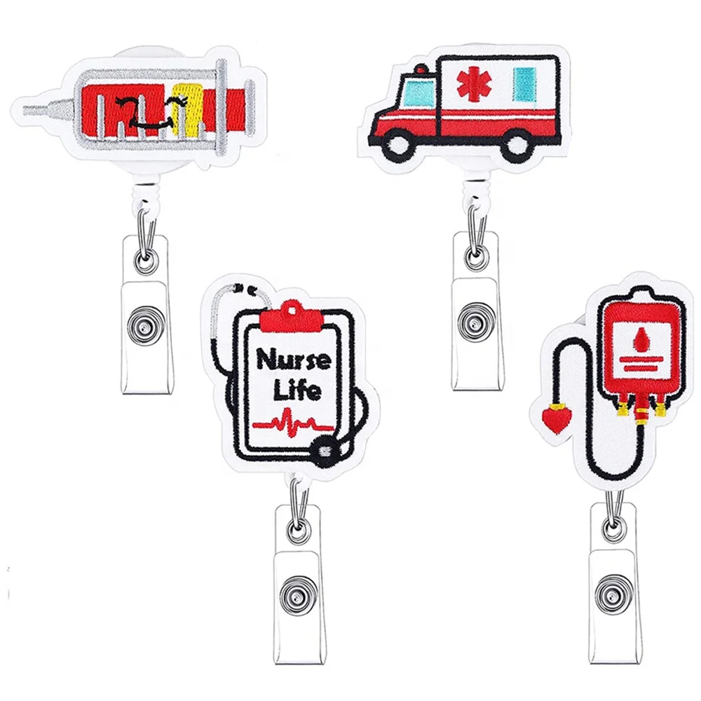 

Custom Medical Nurse Life Ambulance Syringe Retractable Felt Nurse ID Badge Reel With Alligator Clip For Nurse Accessories, Various, as your choice