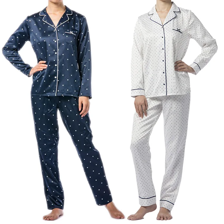 

Pijama Woman Long Sleeve Polka Dot Printed Loungewear Pajamas Ladies Daily Loose Comfortable Satin Pyjama Set