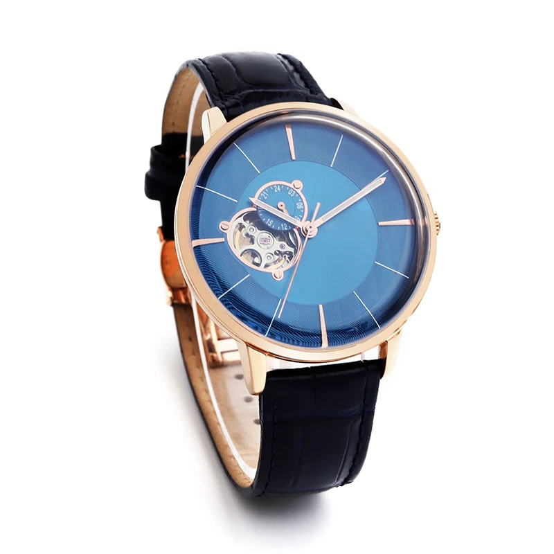 
Wristwatches mechanical watch fully automatic new fashion blue dial of genuine leather watch 