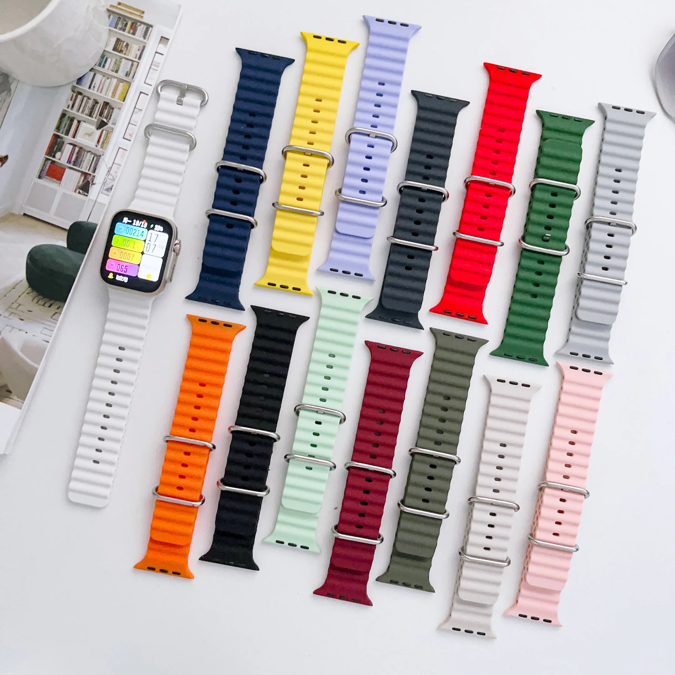 

High Quality Ocean Dual Buckle Wrist Strap Silicone Sports Watch Band 44 45 49mm For Apple Iwatch 3 4 5 6 7 8 Se Ultra Series