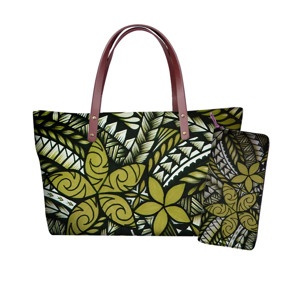 

Wholesale Women Branded Hand Bag Tribal Polynesian Printed Ladies Shoulder Handbags Custom Luxury Handbag with Wallet Purses POD