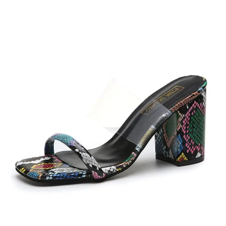 

Wholesale large size sexy serpentine high heels spring summer high heel slippers solid color snakeskin style shoes