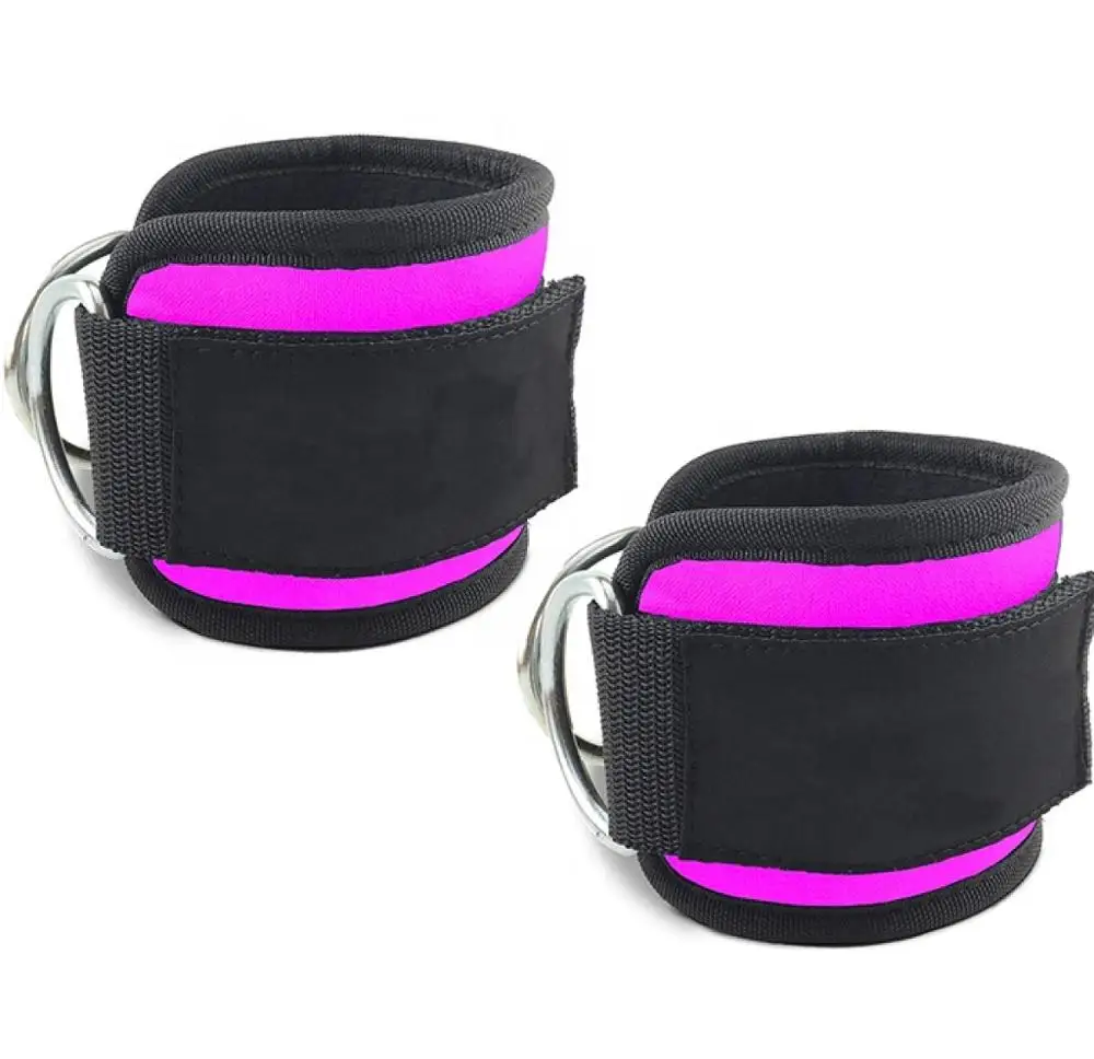 

New Designs Low MOQ Custom Logo Neoprene Pink Fitness Padded Gym Ankle Straps For Cable Machines, 2 colors ready stock
