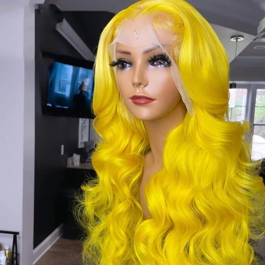 

Yellow Blonde Body Wave Transparent Lace Front Wig Pre Plucked Human Hair Wigs For Women 13X4 180%Density Glueless Raw Virgin