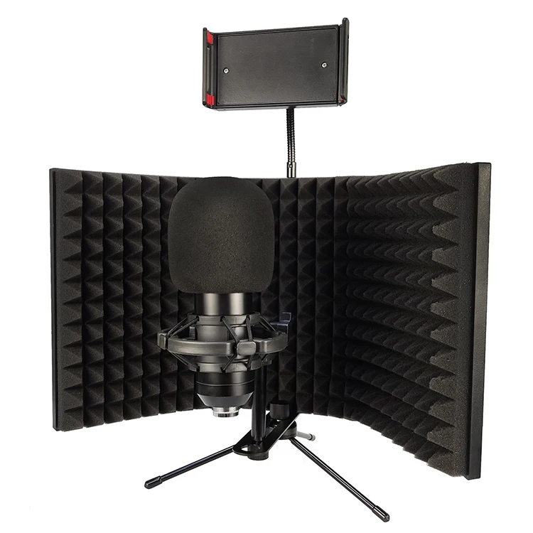 

OEM Plastic Microphone Isolation Shield Sound Absorbing Foam Vocal Booth Pop Filter For Condenser Microphone Recording, Black