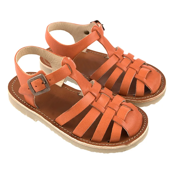 

custom logo summer girls boys beautiful orange kids red leather shoes sandals