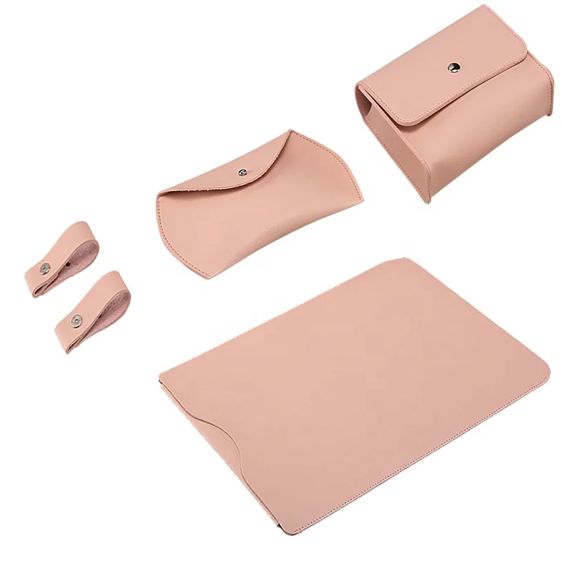 

stylish pu leather 4 pcs set laptop accessary clutch handbag for women