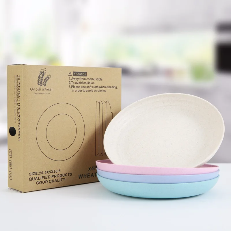 

Hot Selling Tableware Biodegradable Wheat Straw Plate Reusable Portable Dish Serving Plates, Pink,green,blue,beige
