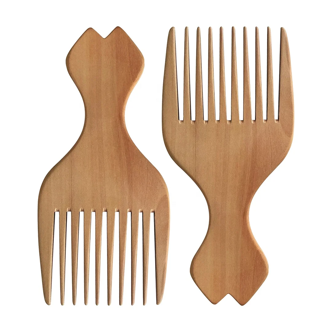 

African Oil Head Fork Comb Hair Styling Tool Wood Comb Friendly And Degradable, Natural color