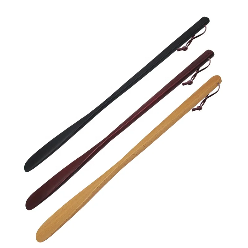 

Factory Wholesale Custom Logo Shoe Helper Long Handle Wooden Shoe Horn, Natural;black;purplish red