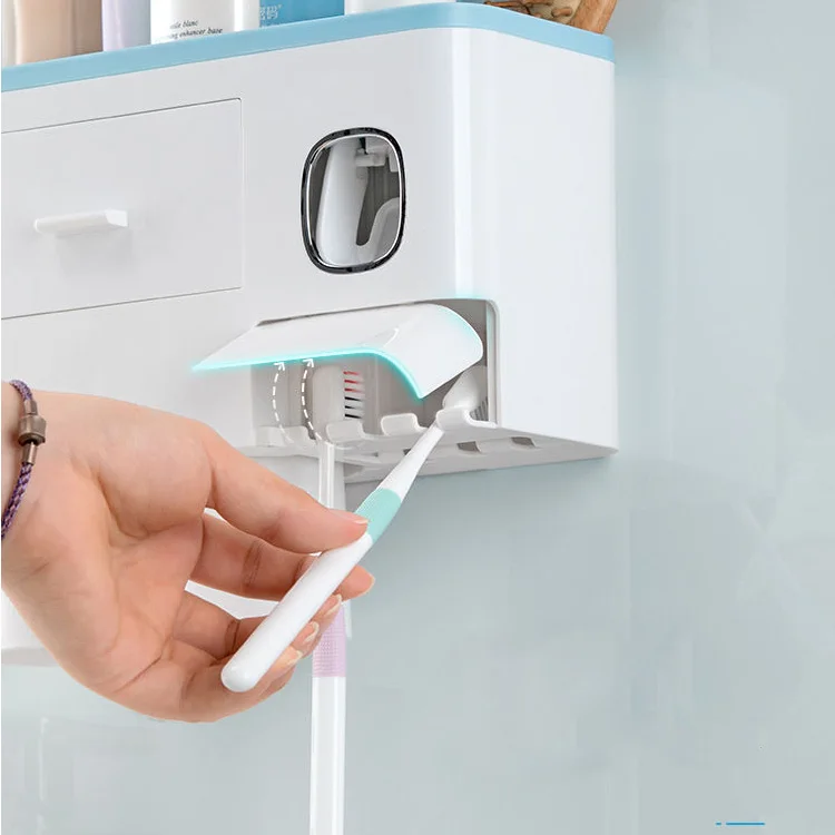 

three pcs sets Space Saving no drilling multifunctional magnetic toothbrush holder with Magnetic Cup Design, Pink,blue,grey