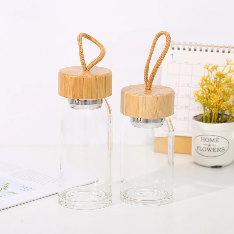 

Mikenda custom design borosilicate glass water bottle with wood lid, As picture