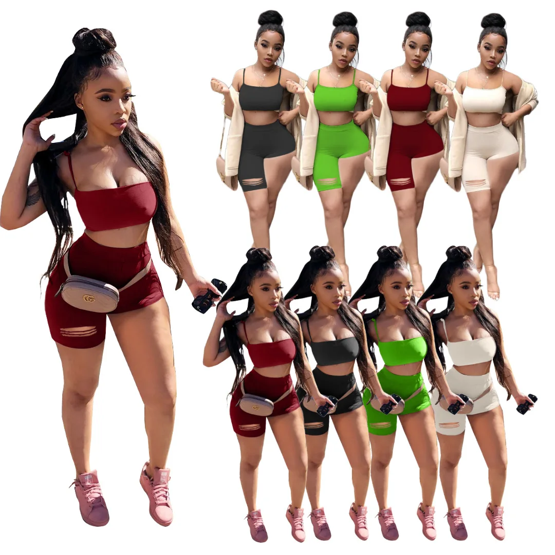 

M050 Pure Color Sexy Campaign Firing Condole Belt Strapless Short Shorts Two-piece Outfit Short Sexy Womens Clothing Sets, Customized color