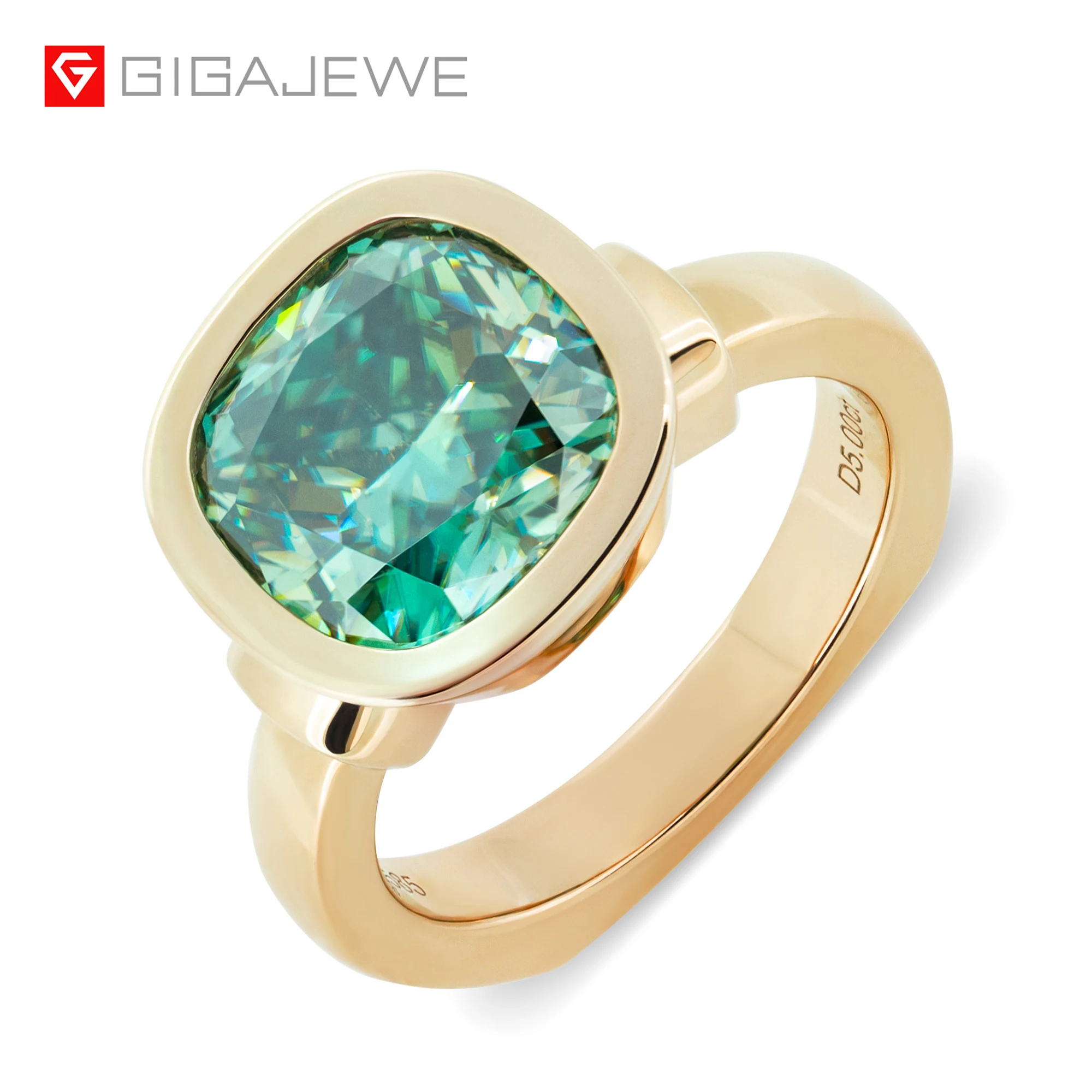 

GIGAJEWE New Arrivals 18K Real Yellow Round Cut 1ct 6.5mm Wedding Cyan blue green Colored Moissanite Gold Rings