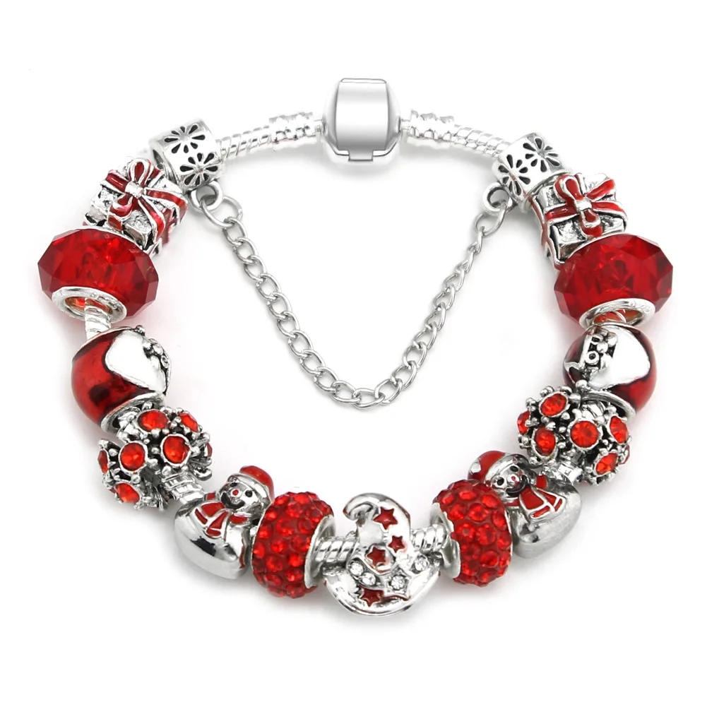 

Latest Fashion Festival Jewelry Christmas Snowman Charm Bracelet Lucky Red Glass Bead Christmas Bracelet Jewelry for Christmas