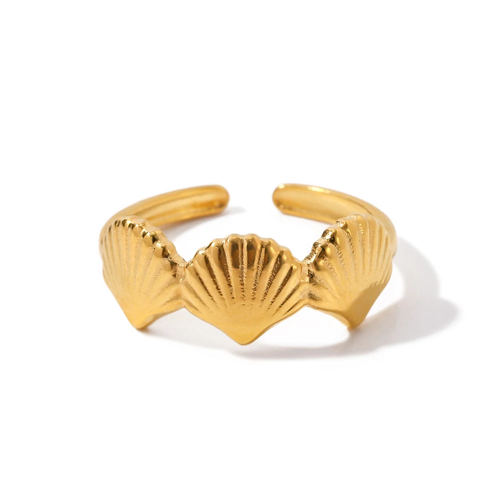 

Wholesale Stainless Steel 18K Gold Plated Jewelry Gift Stacking Lovely Opening Scallop Shell Rings