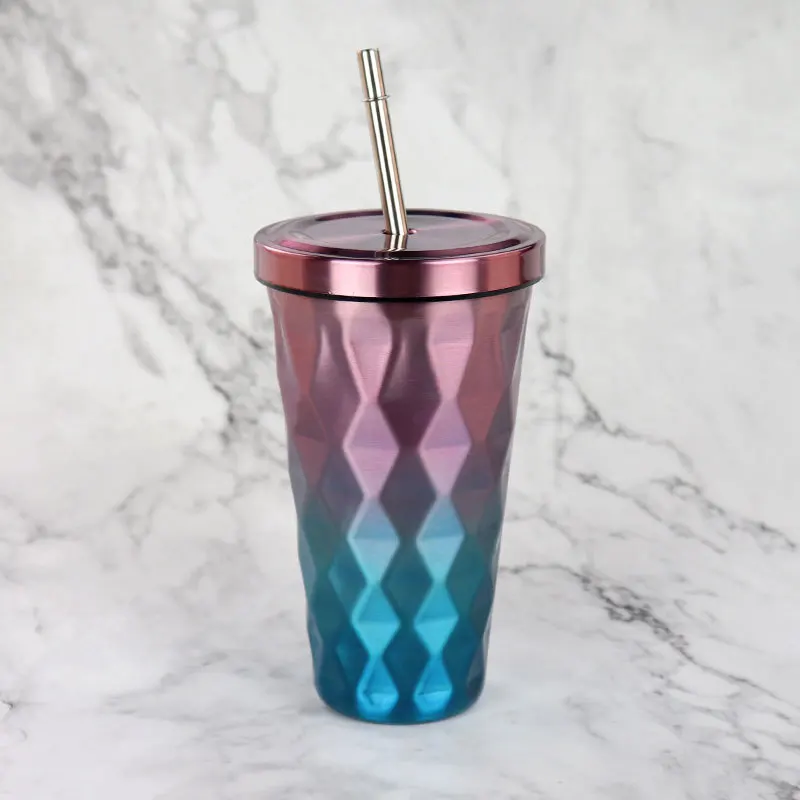 

Popular Portable Mug Double Wall Stainless Steel Coffee Mug Travel Mug With Straw Thermos Vacuum Flask, Black/white/pink/green