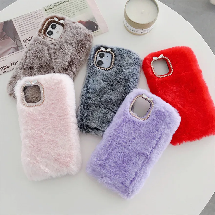 

Warm and lovely fluffy case for iPhone 12 11 Pro Max cartoon fluffy hair back cover iPhone 1211 8 7 6 XS XR case gift 12mini