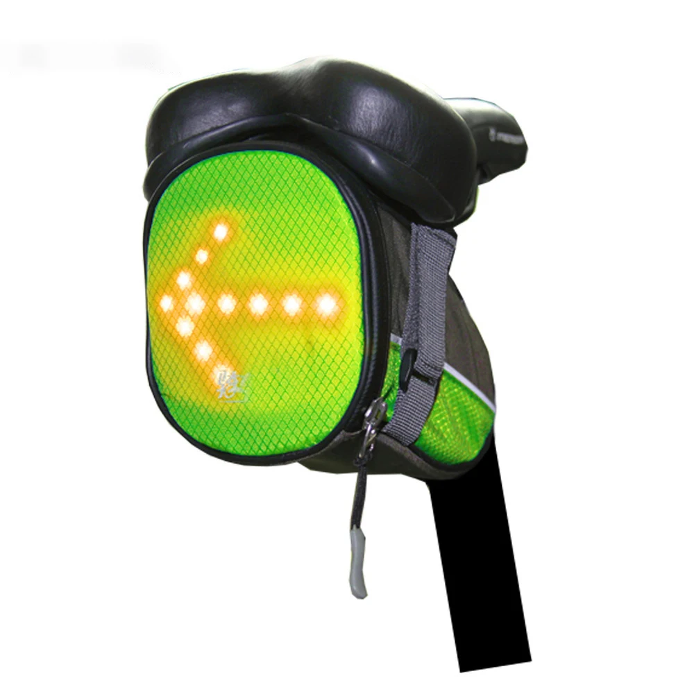 

2021 New Design Outdoor Cycling Seat Bag Reflective Turn Signal Direction Indicator Light Bicycle Led Saddle Bag, Green