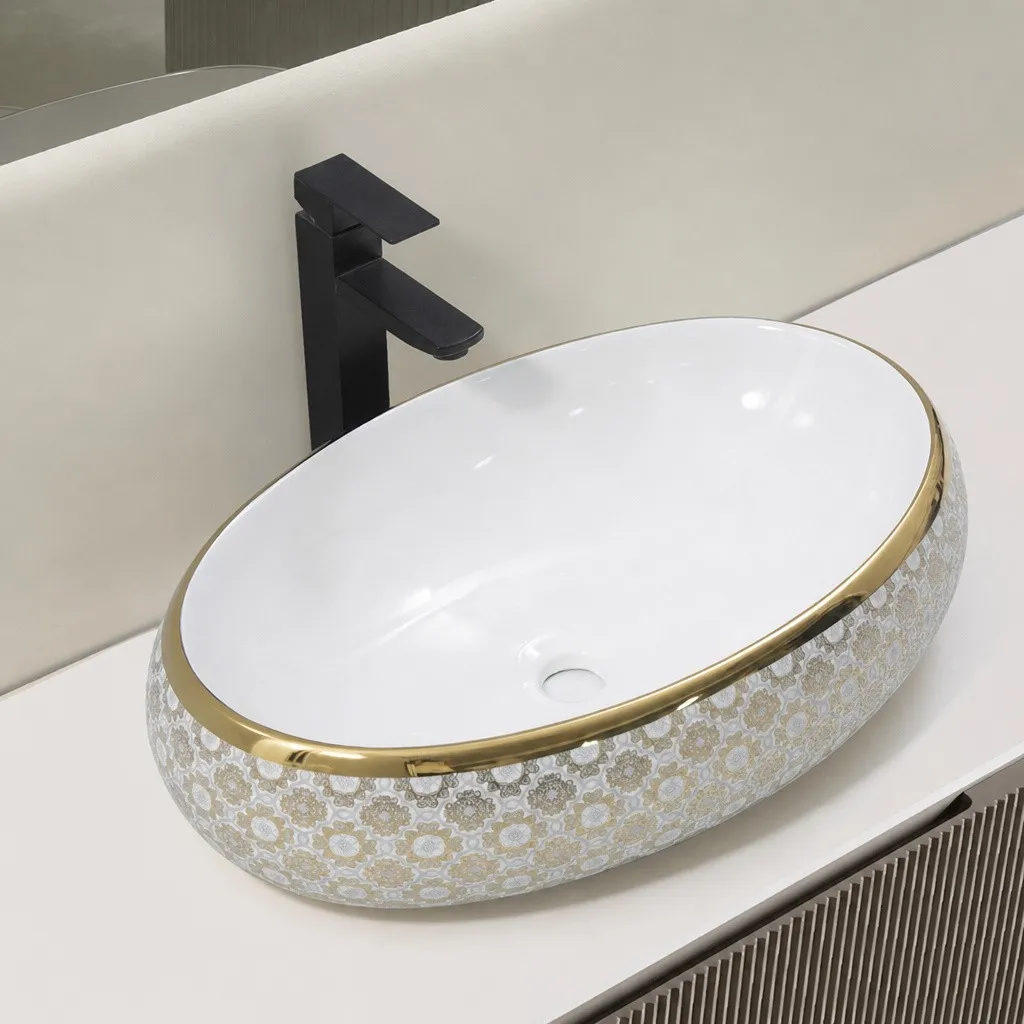 gold-plated-sink-bowl-9030B-E-548-luxury-oval-vessel-basin-electroplated-gold-rim-baroque-arabesque-flank-matte-black-faucet
