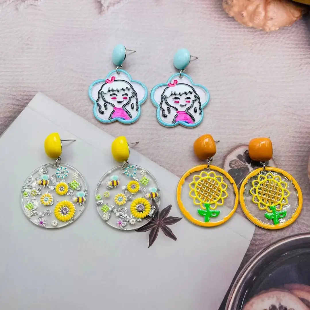 

2021 new design transparent simple printing acrylic earring exaggerated geometry fashion women's party girl children earrings