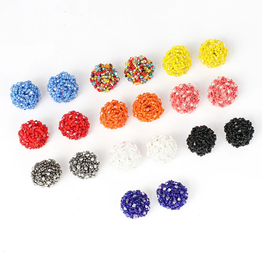 

Crystal Seed Beads Cluster Stud Earrings Colorful Handmade Beads Beaded Ball Sharp Stud Earring