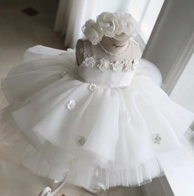 

Newborn Baptism Dress For Baby Girl White First Birthday Party Wear Flower Toddler Girl Christening Gown Wedding Vestidos, Support customization