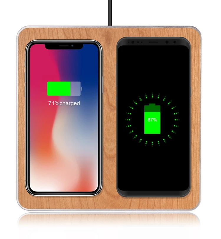 

High Quality Real Wooden Pad Wireless Charger 10W Wireless Charger Square 2 in 1 Wireless Charger Station, Cherry wood, bamboo
